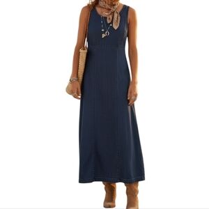 Vintage ​Sleeveless Dark Wash Denim Maxi Dress Coastal Cowgirl Western A-Line